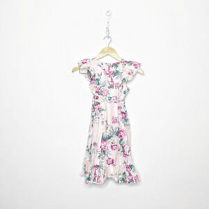 vintage jumpers floral cotton party dress pink peony daisy ruffles girls 5/6